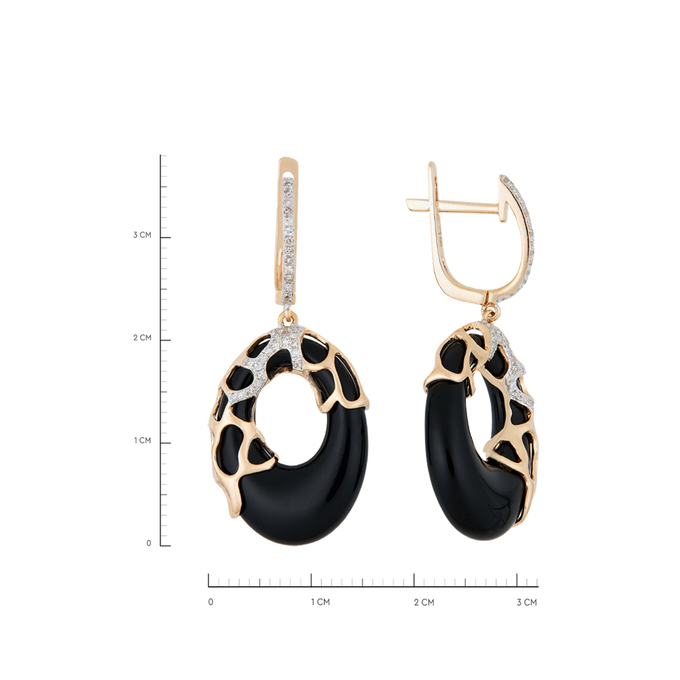 Серьги из золота 585 пробы c бриллиантами и ониксами, Л 4607 5756 за 58320