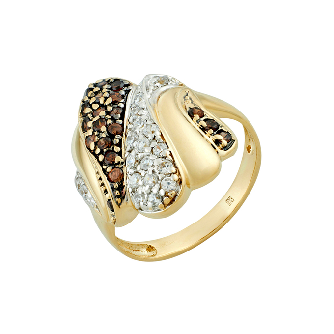 Кольцо из золота 585 пробы c фианитами и синтетическими камнями