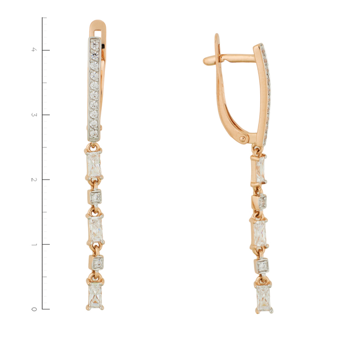Серьги из красного золота 585 пробы c 30 фианитами