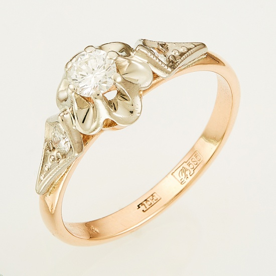 Кольцо из комбинированного золота 585 пробы c 3 бриллиантами, Л29107379 за 35800