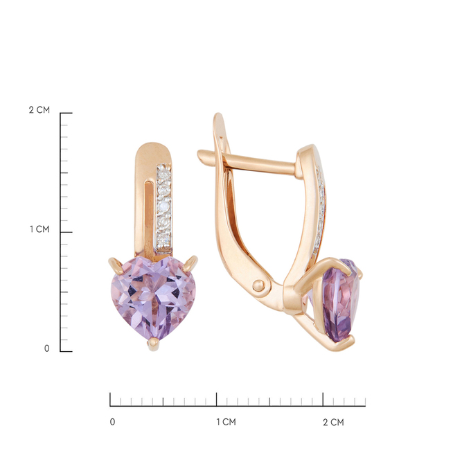Серьги из золота 585 пробы c аметистами и бриллиантами, Л 7000 8509 за 27120