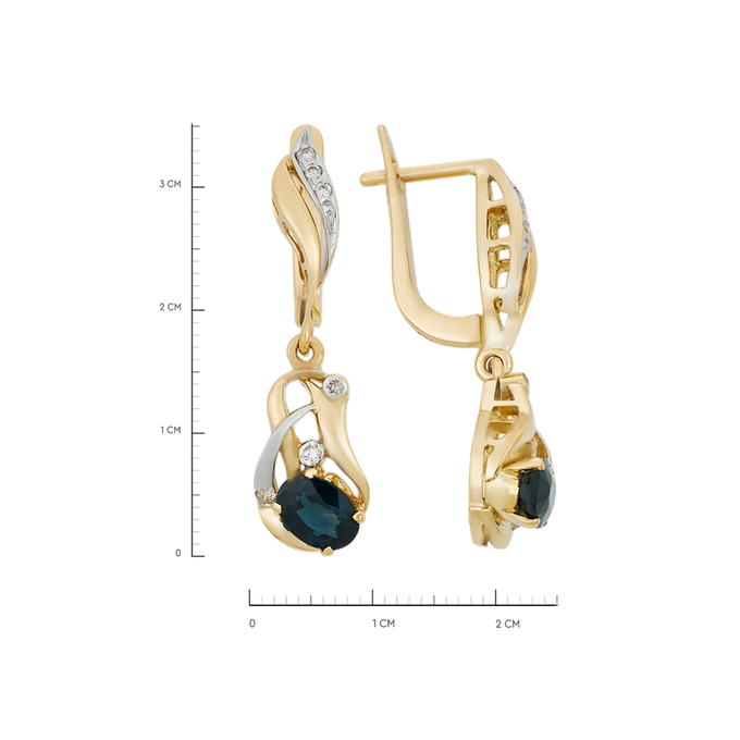 Серьги из золота 585 пробы с сапфирами и бриллиантами, Ц О007 5026 за 85000