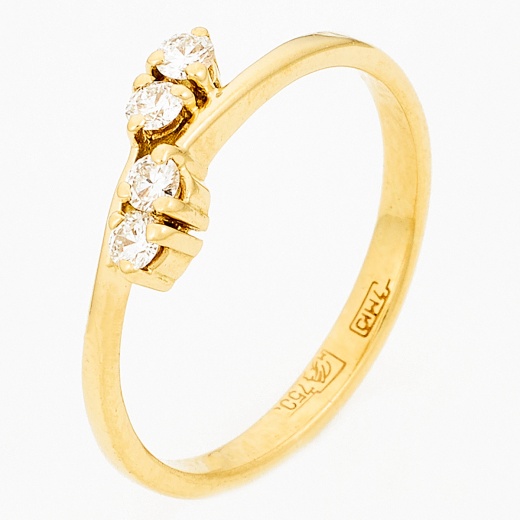 Кольцо из желтого золота 750 пробы c 4 бриллиантами Л46075656 фото 1