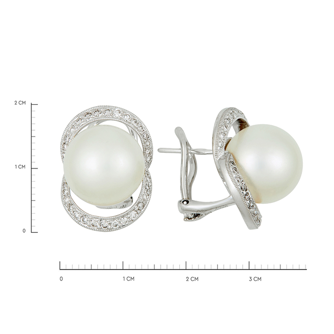 Серьги из золота 750 пробы c бриллиантами и культивированным жемчугом, Ц О007 1177 за 105000