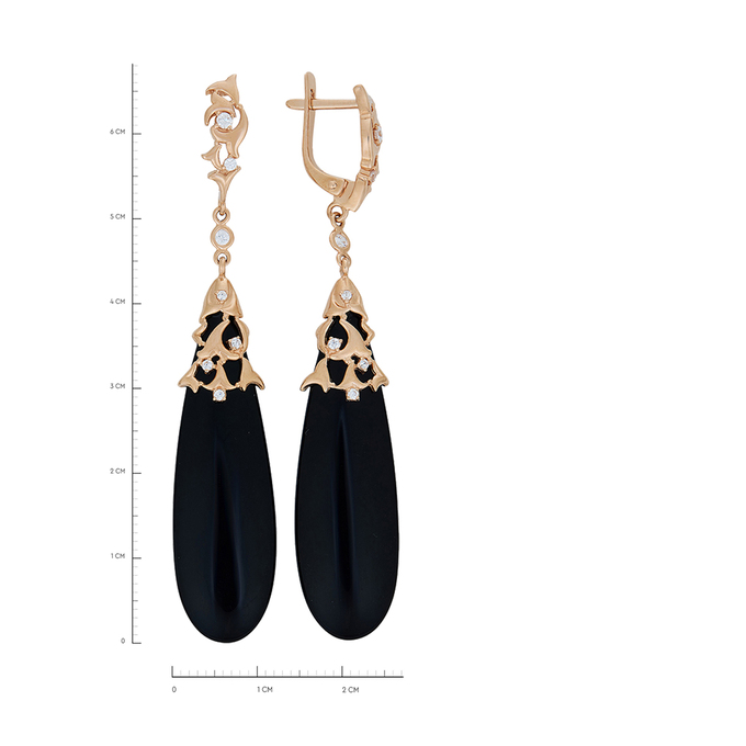 Серьги из золота 585 пробы c 2 ониксами и 14 фианитами, Л 4710 0977 за 96320