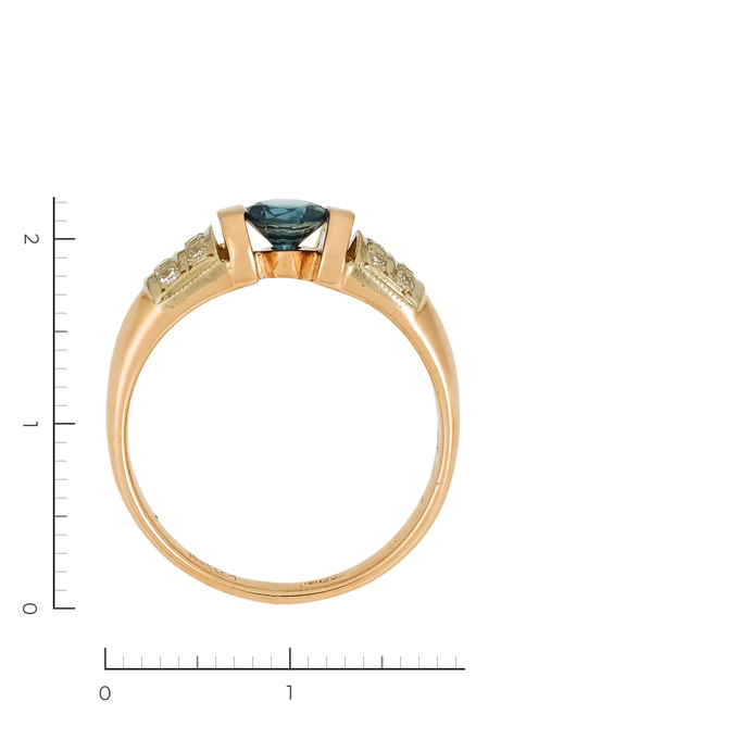 Кольцо из красного золота 585 пробы c 12 бриллиантами и 1 сапфиром, Л 2809 8035 за 48400
