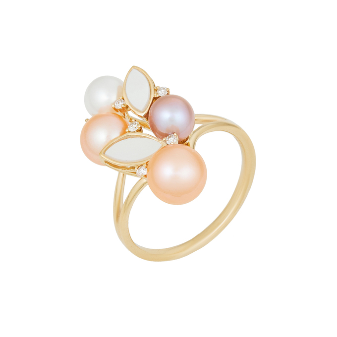 Кольцо из золота 750 пробы c бриллиантами, культивированным жемчугом и перламутром, Л 2810 9901 за 54200