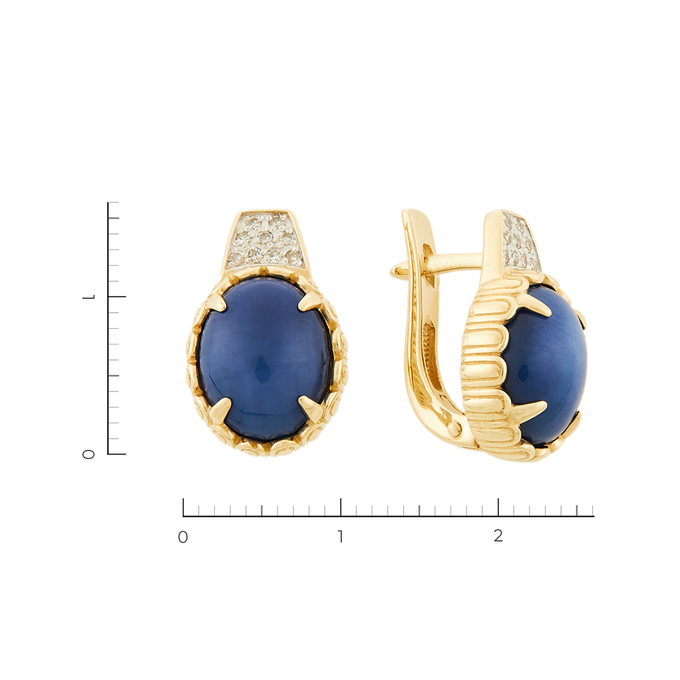Серьги из комбинированного золота 585 пробы c 18 бриллиантами и 2 синт. сапфирами