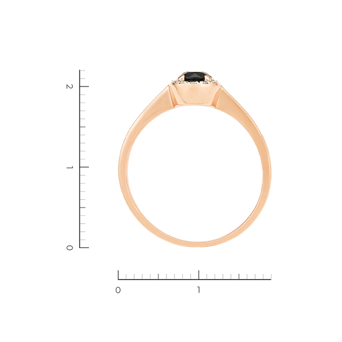 Кольцо из красного золота 585 пробы c 12 бриллиантами и 1 сапфиром