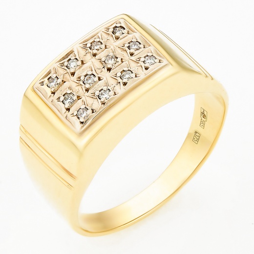 Кольцо печатка из комбинированного золота 585 пробы c 12 бриллиантами Л09031131 фото 1