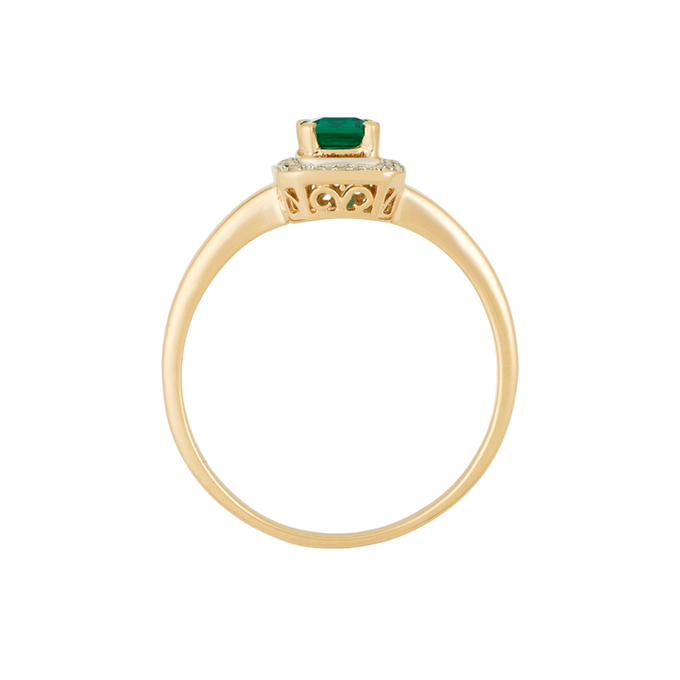 Кольцо из золота 585 пробы c бриллиантами и синтетическим изумрудом