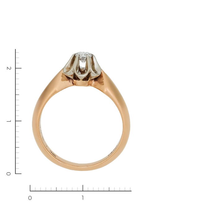 Кольцо из комбинированного золота 583 пробы c 1 бриллиантом, Л 2010 4593 за 45520