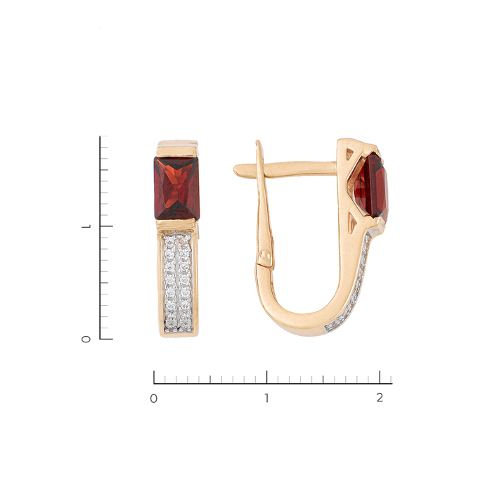 Серьги из красного золота 585 пробы c 2 гранатами и 32 фианитами, Л 4709 3747 за 26110