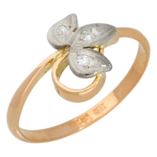 Кольцо из комбинированного золота 585 пробы c 3 бриллиантами 013328 фото 1