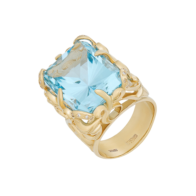 Кольцо из золота 585 пробы c топазом и бриллиантами