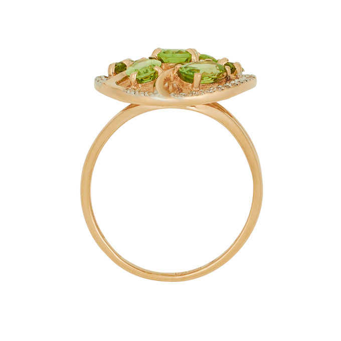 Кольцо из золота 585 пробы c хризолитами и фианитами, Л 3309 7535 за 52640