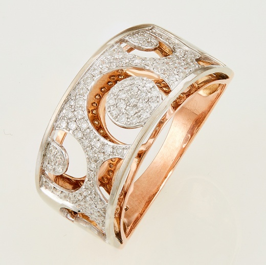 Кольцо из комбинированного золота 585 пробы c 99 упр. огр. бриллиантами 117618 фото 1