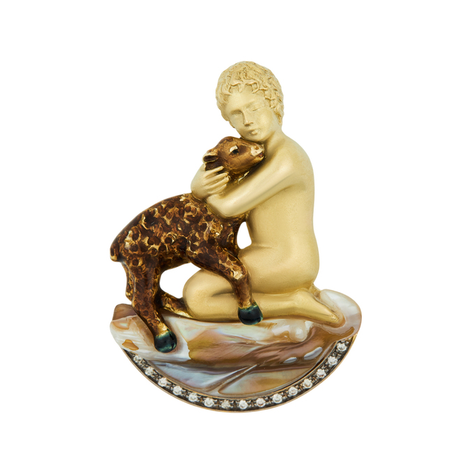 Подвеска из золота 585 пробы c бриллиантами, эмалью и перламутром, Л 2415 2872 за 280000