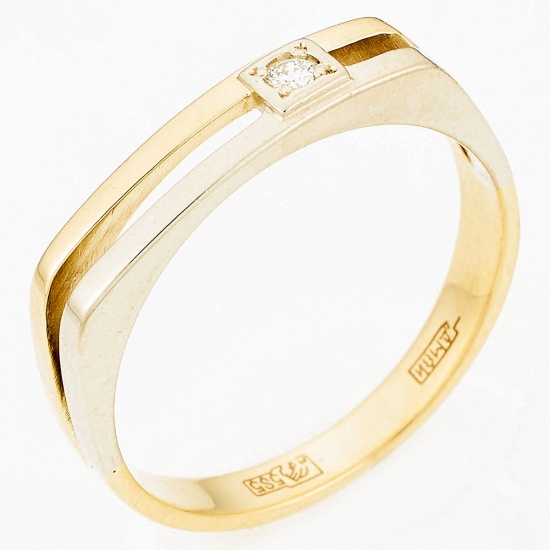 Кольцо печатка из комбинированного золота 585 пробы c 1 бриллиантом, Л11147942 за 19 600 ₽