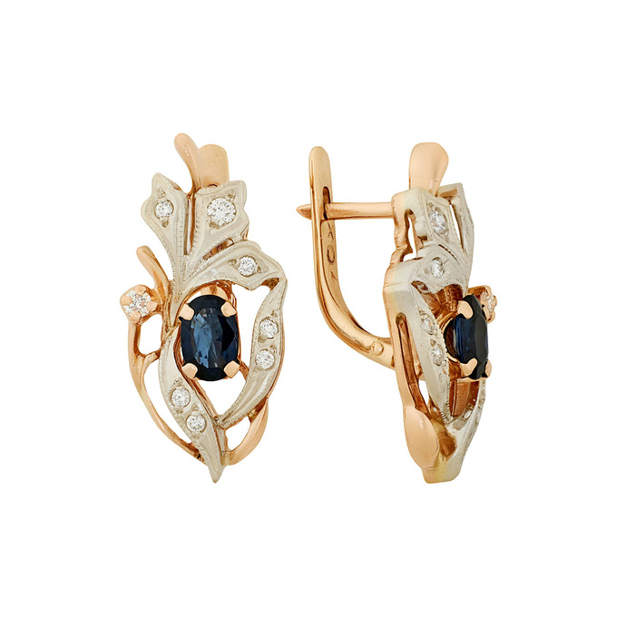 Серьги из золота 585 пробы c сапфирами и бриллиантами, Л 7502 9767 за 95500