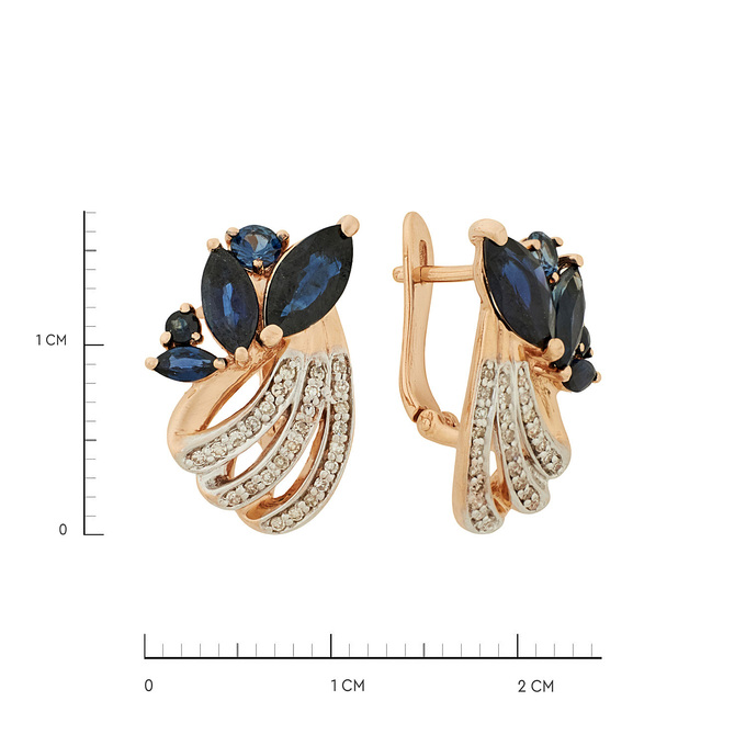 Серьги из золота 585 пробы c сапфирами и бриллиантами, Ц О007 3052 за 63200