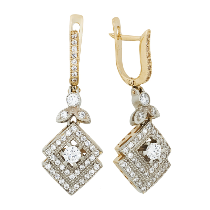 Серьги из золота 585 пробы c 86 фианитами