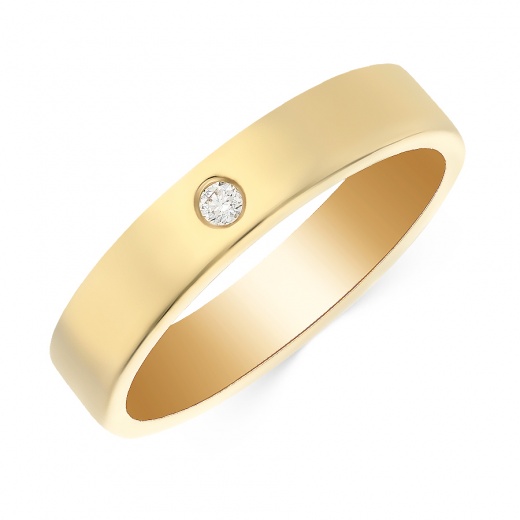 Кольцо обручальное из желтого золота 585 пробы c 1 бриллиантом 061064 фото 1
