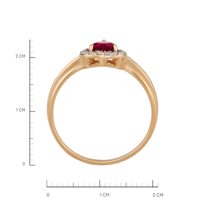 Кольцо из золота 585 пробы c бриллиантами и синтетическим рубином, Л 3706 7778 за 25200