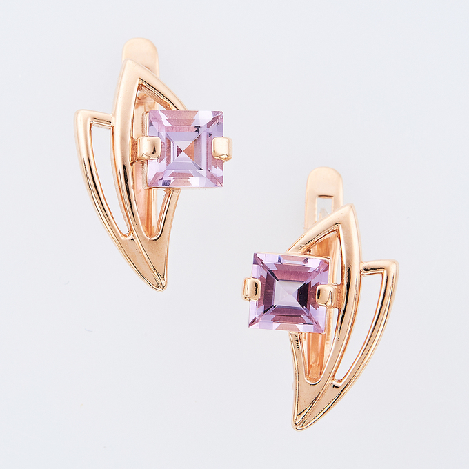 Серьги из золота 585 пробы c 2 аметистами