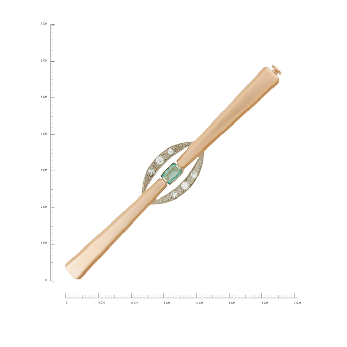 Брошь из золота 583 пробы c изумрудом и бриллиантами, Л 2508 9089 за 73600
