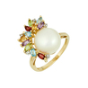 Кольцо из золота 585 пробы c гранатами, топазами, хризолитами, цитринами, аметистами, бриллиантами и культивированным жемчугом