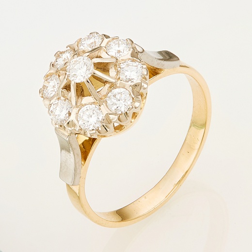 Кольцо из комбинированного золота 750 пробы c 9 бриллиантами 118655 фото 1