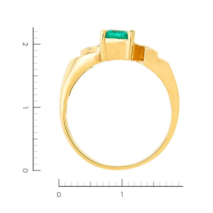 Кольцо из желтого золота 585 пробы c 2 бриллиантами и 1 изумрудом, Л 2808 7283 за 63000