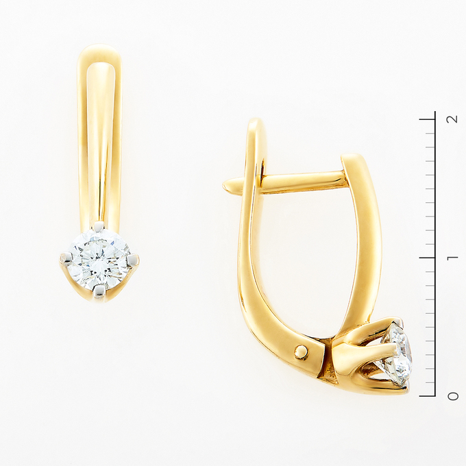 Серьги из желтого золота 585 пробы c 2 бриллиантами