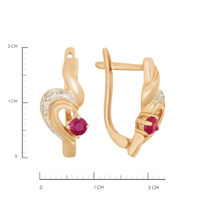 Серьги из золота 585 пробы c рубинами и бриллиантами, Л 3507 1962 за 55520