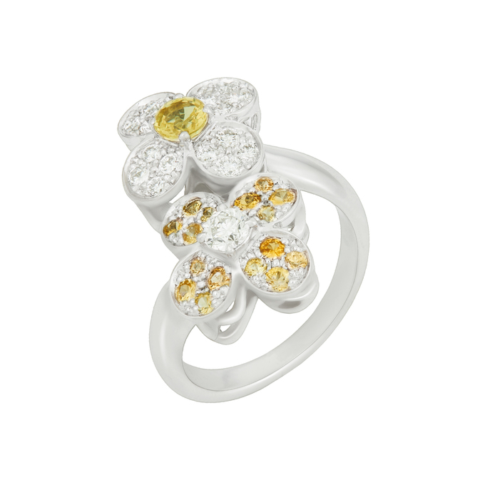 Кольцо из золота 750 пробы c цветными сапфирами и бриллиантами