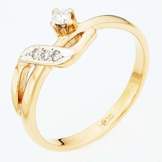 Кольцо из комбинированного золота 585 пробы c 4 бриллиантами, Л39089715 за 12000