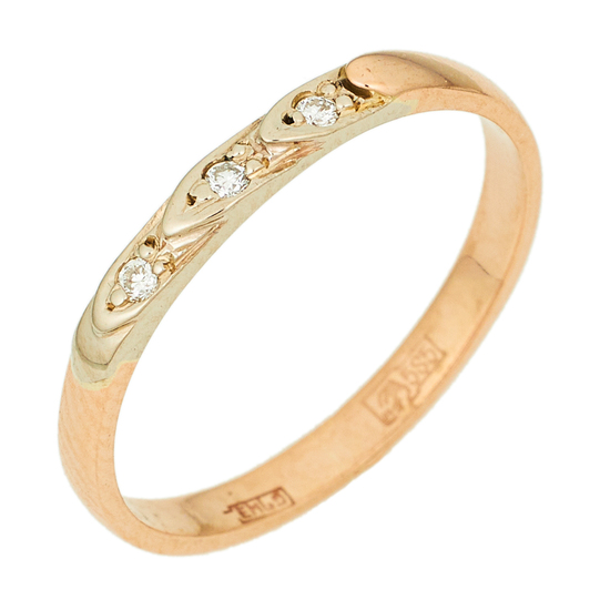Кольцо из комбинированного золота 585 пробы c 3 бриллиантами, Л36061238 за 7450