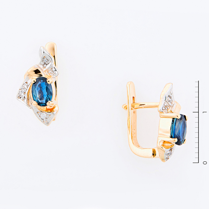 Серьги из золота 585 пробы c 8 бриллиантами и 2 сапфирами