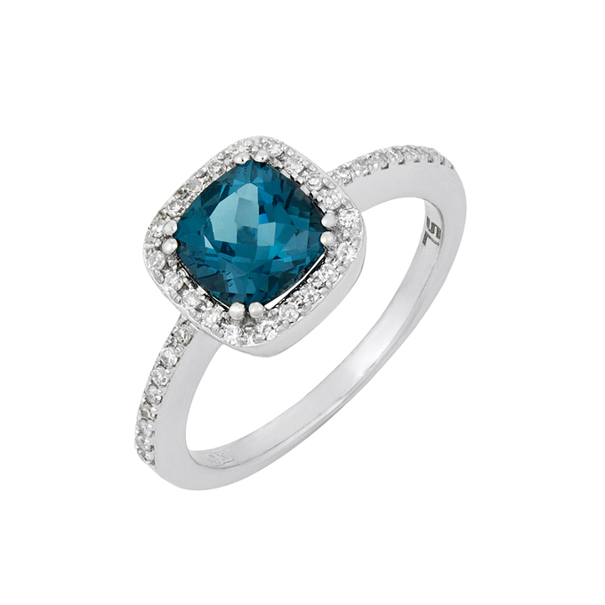 Кольцо из золота 585 пробы c топазом Лондон и бриллиантами