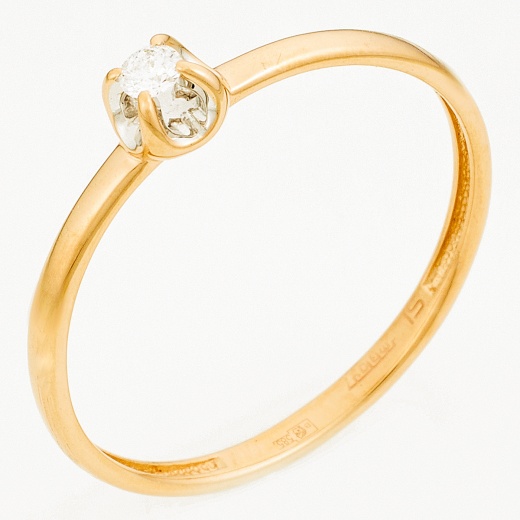 Кольцо из красного золота 585 пробы c 1 бриллиантом Л66015252 фото 1