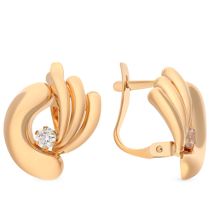 Серьги из красного золота 585 пробы c фианитами