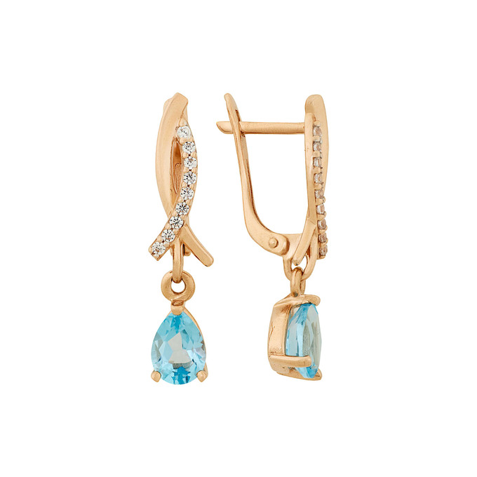 Серьги из золота 585 пробы c топазами и фианитами, Л 1612 9798 за 37500