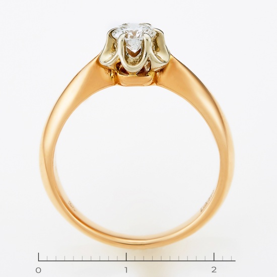 Кольцо из комбинированного золота 583 пробы c 1 бриллиантом, Л12062615 за 107200