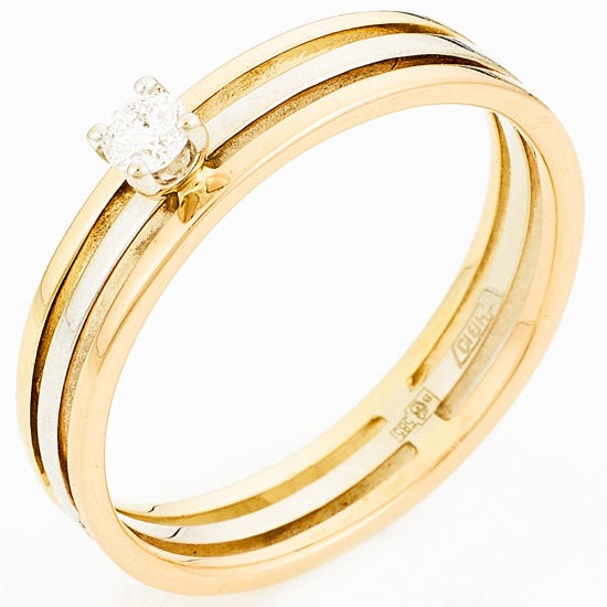 Кольцо из комбинированного золота 585 пробы c 1 бриллиантом, Л36059349 за 16140