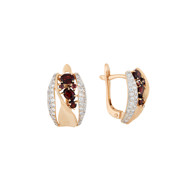 Серьги из золота 585 пробы c гранатами и фианитами, Л 7000 2890 за 40000