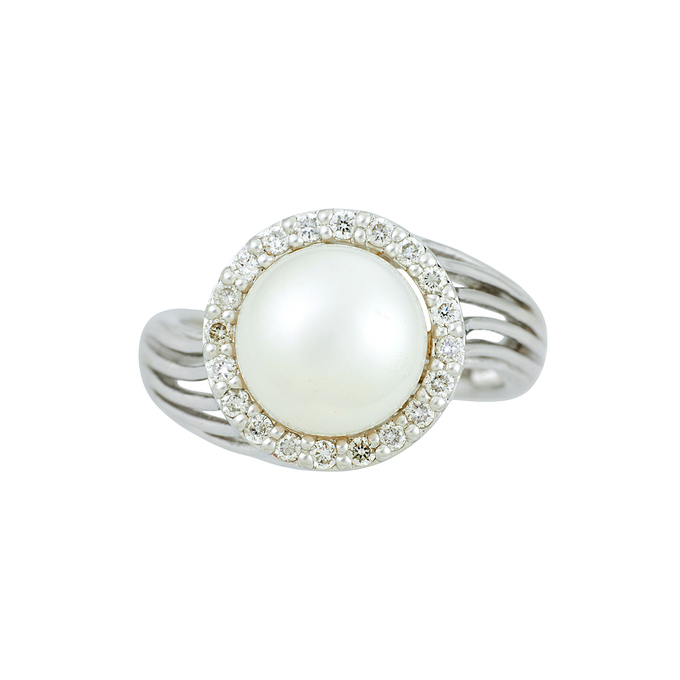 Кольцо из золота 750 пробы c бриллиантами и культивированным жемчугом, Л 4305 9259 за 65000