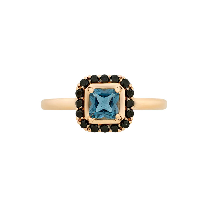 Кольцо из золота 585 пробы c топазом Лондон и синтетическими камнями