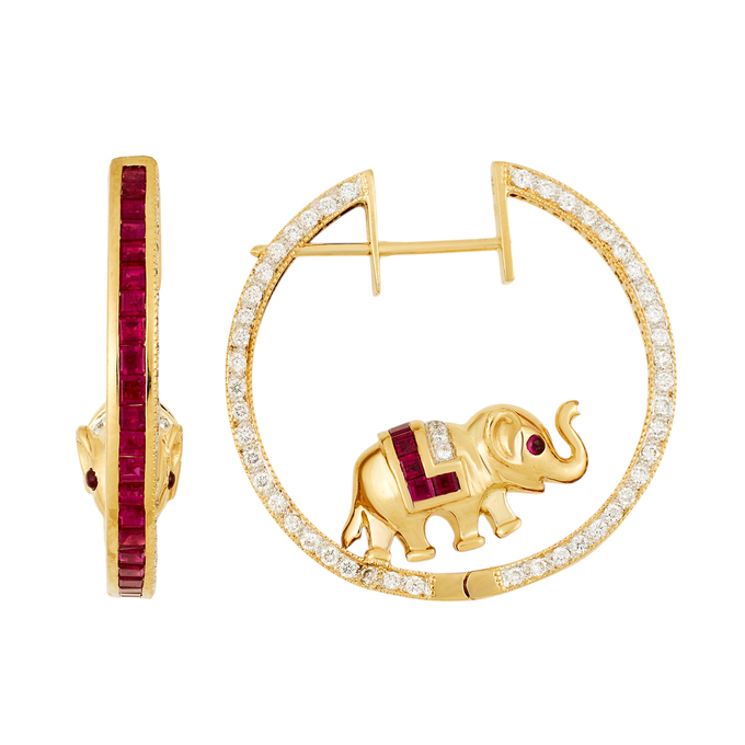 Серьги из золота 750 пробы c рубинами и бриллиантами, Ц О007 2312 за 175000