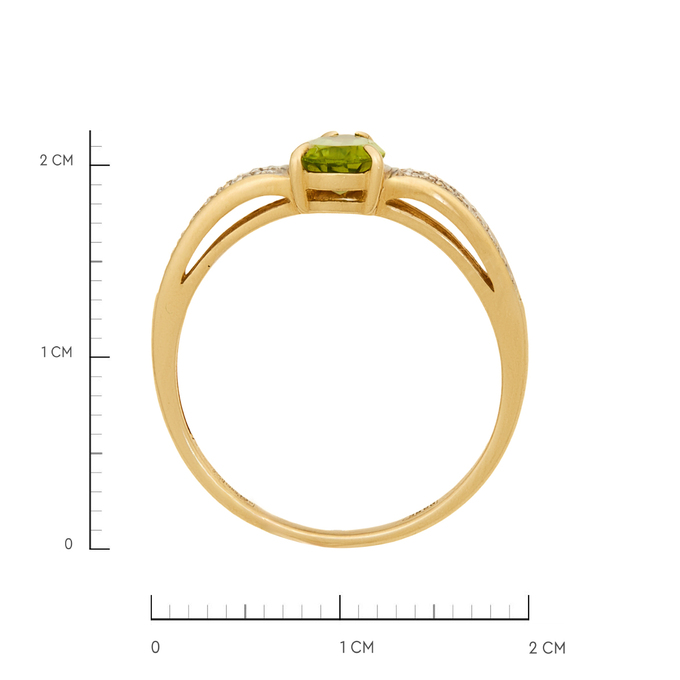 Кольцо из золота 585 пробы c хризолитом и бриллиантами, Л 2810 8785 за 34320